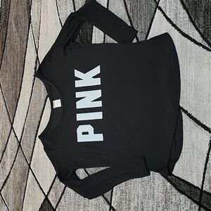 VS PINK 2016 BLACK LOGO SCOOP CAMPUS FIT LONG-SLEEVED SHIRT